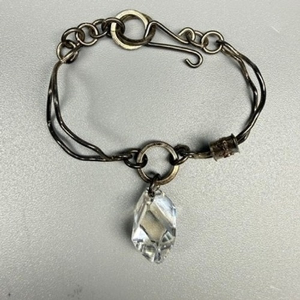 Vintage Artisan Crystal Charm Wire Bracelet 6.5" Signed Statement